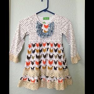 Charming Multicolor Chicken Print Kids Dress